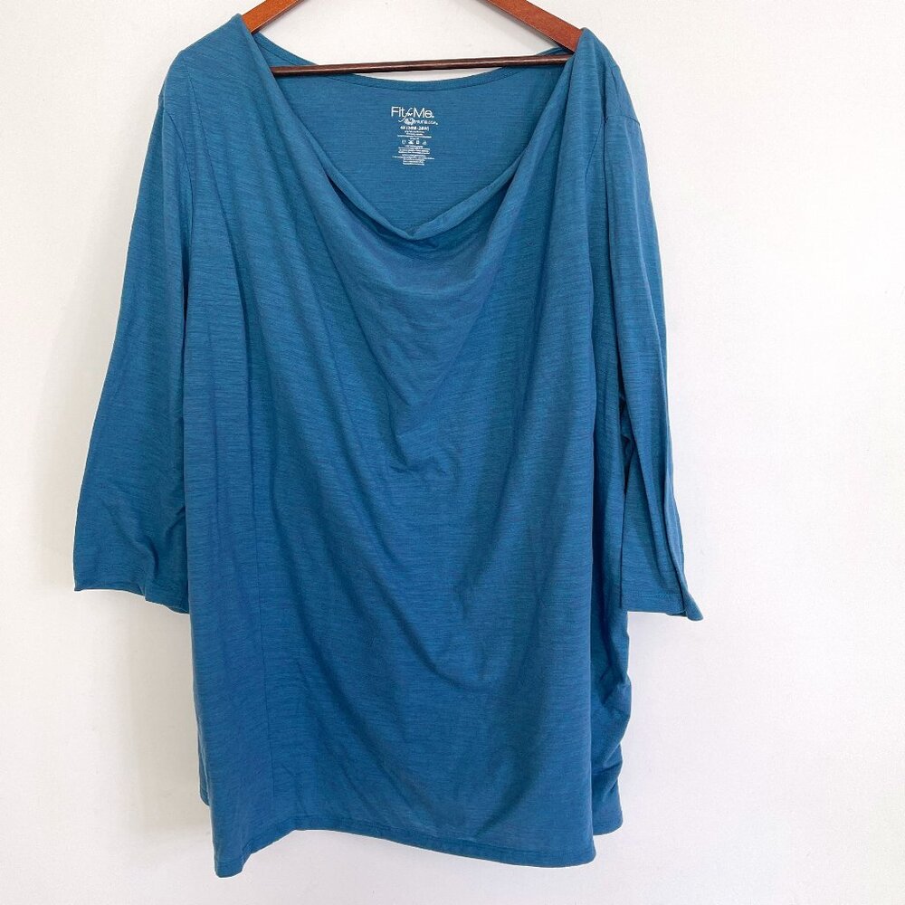 Fit for Me by Fruit of the Loom Women Blue 3/4 Sleeve Pullover Tunic Top Size 4X